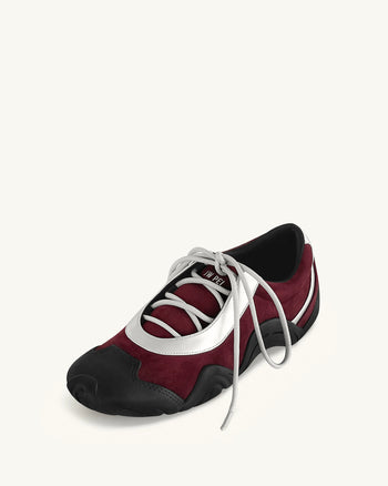 Caitlin Sneakers Ballerine Allacciate in Finta Pelle Scamosciata - Bordeaux e Grigio Chiaro