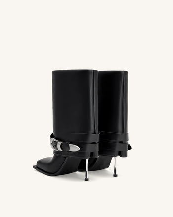 Emilia Stivali a stiletto in pelle con fibbia western - Nero