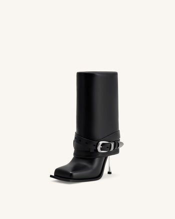 Emilia Stivali a stiletto in pelle con fibbia western - Nero