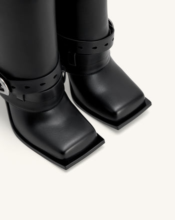 Emilia Stivali a stiletto in pelle con fibbia western - Nero