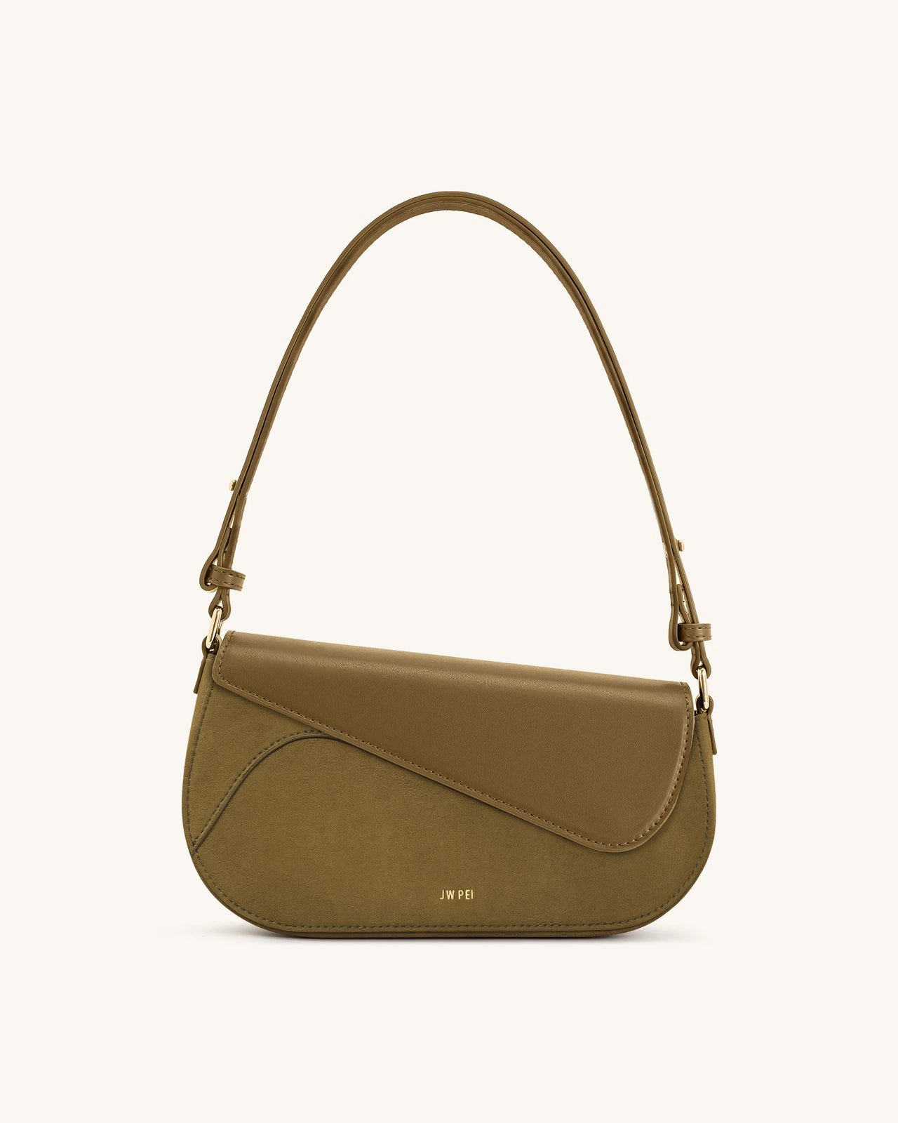 Addisyn Borsa a Spalla con Pannelli in Finta Pelle Scamosciata - Verde Oliva