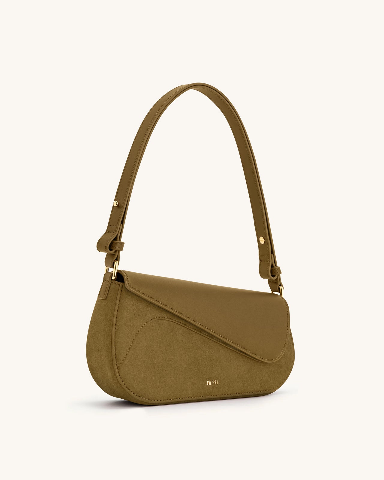 Addisyn Borsa a Spalla con Pannelli in Finta Pelle Scamosciata - Verde Oliva
