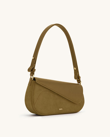 Addisyn Borsa a Spalla con Pannelli in Finta Pelle Scamosciata - Verde Oliva