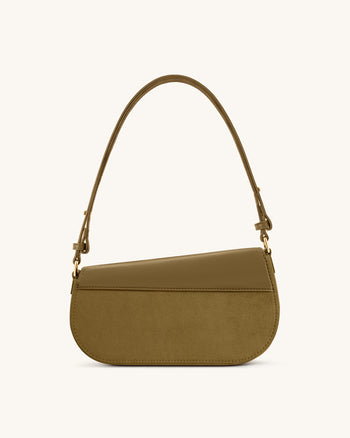 Addisyn Borsa a Spalla con Pannelli in Finta Pelle Scamosciata - Verde Oliva