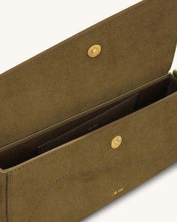 Addisyn Borsa a Spalla con Pannelli in Finta Pelle Scamosciata - Verde Oliva