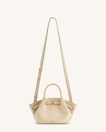 Hana Mini Borsa a Tracolla in Finta Pelle Scamosciata - Bianco Avorio