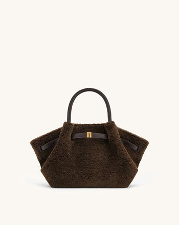 Hana Mini Borsa a Mano in Pelliccia Sintetica - Marrone Scuro