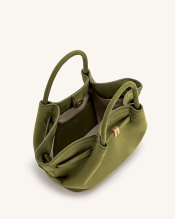 Hana Mini Borsa a Tracolla in Finta Pelle Scamosciata - Verde Oliva Scuro