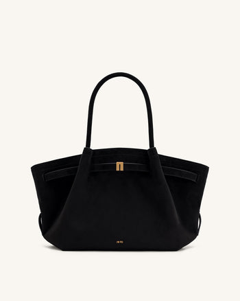 Hana Borsa Tote Media in Finta Pelle Scamosciata - Nero