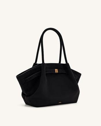 Hana Borsa Tote Media in Finta Pelle Scamosciata - Nero