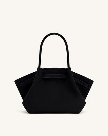 Hana Borsa Tote Media in Finta Pelle Scamosciata - Nero