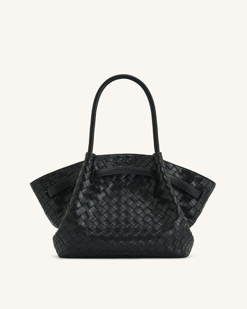 Hana Borsa Tote Nera con Trama Intrecciata Media