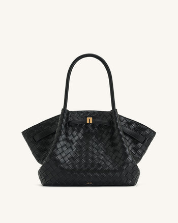 Hana Borsa Tote Nera con Trama Intrecciata Media