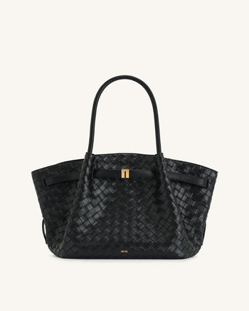 Hana Borsa Tote Nera con Trama Intrecciata Media