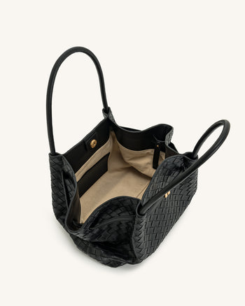 Hana Borsa Tote Nera con Trama Intrecciata Media
