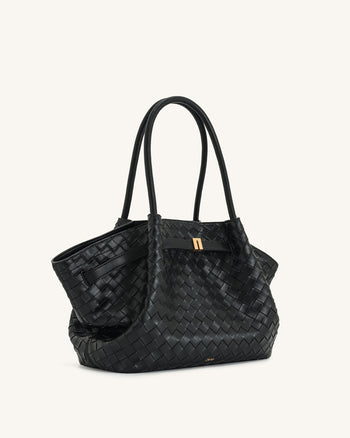 Hana Borsa Tote Nera con Trama Intrecciata Media