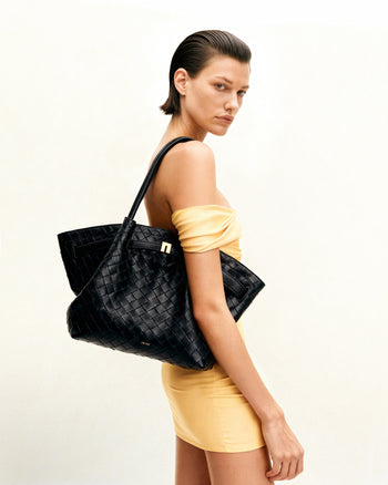 Hana Borsa Tote Nera con Trama Intrecciata Media