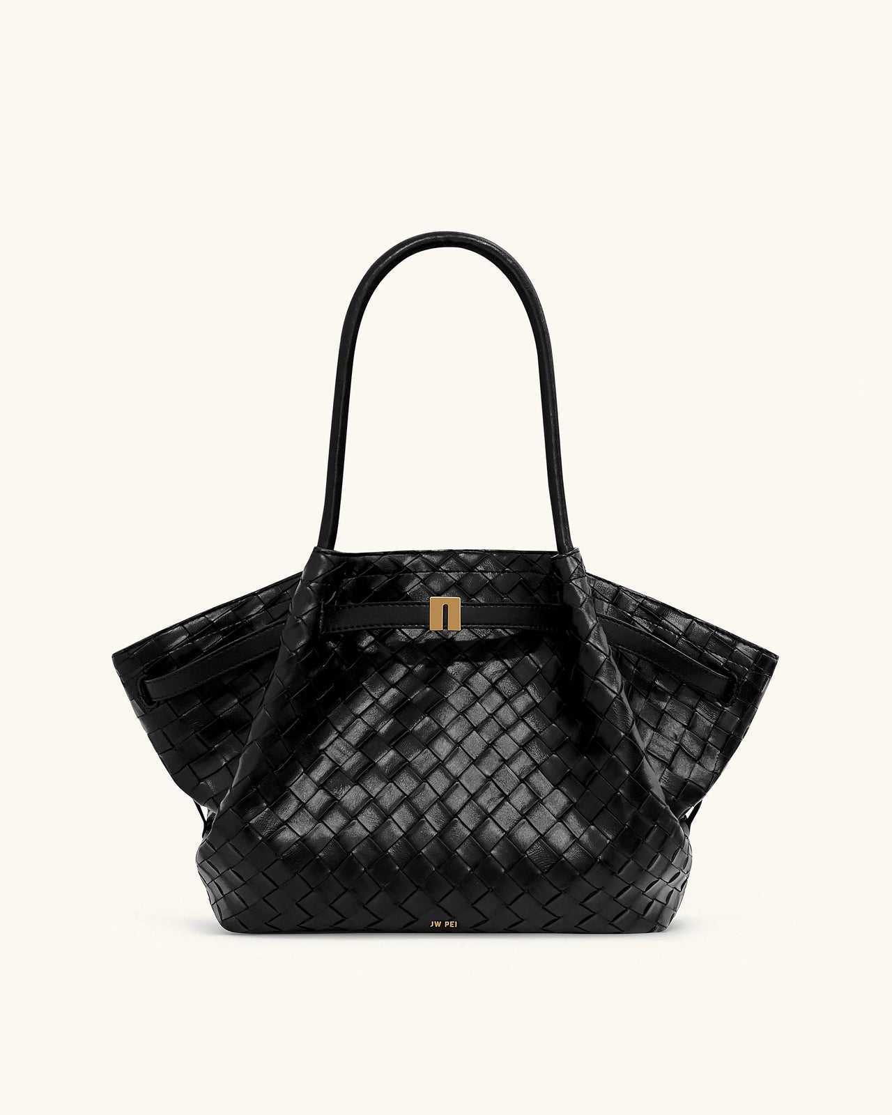 Hana Borsa Tote Nera con Trama Intrecciata Media