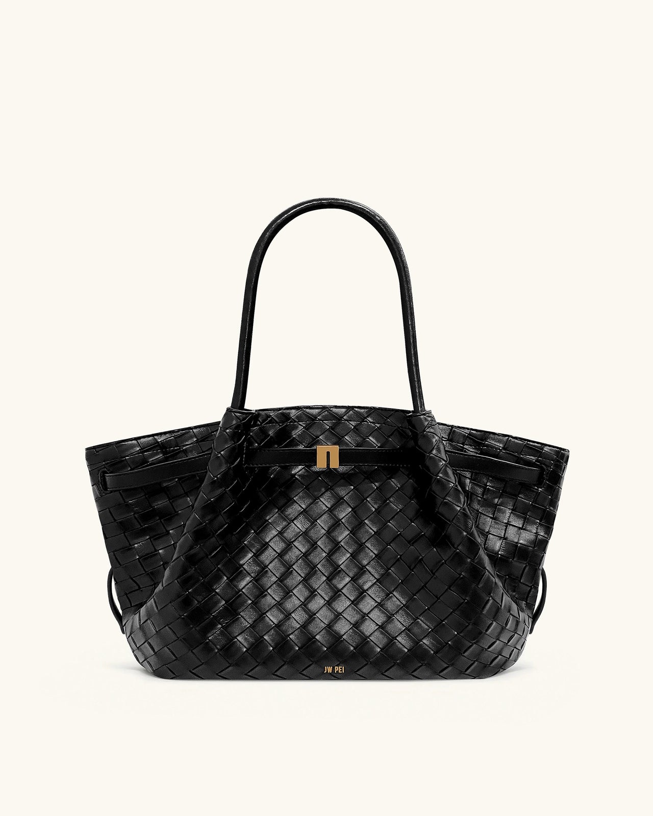 Hana Borsa Tote Nera con Trama Intrecciata Media