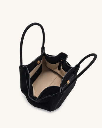 Hana Borsa Tote Media in Finta Pelle Scamosciata - Nero