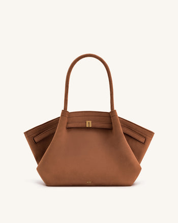 Hana Borsa Tote Media in Finta Pelle Scamosciata - Marrone