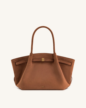 Hana Borsa Tote Media in Finta Pelle Scamosciata - Marrone