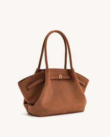 Hana Borsa Tote Media in Finta Pelle Scamosciata - Marrone