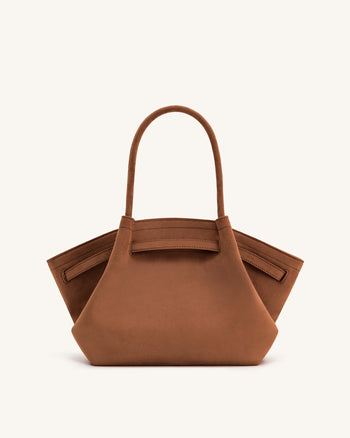 Hana Borsa Tote Media in Finta Pelle Scamosciata - Marrone