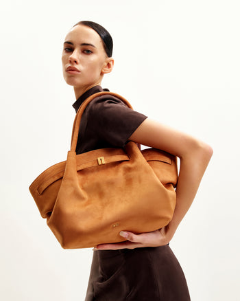 Hana Borsa Tote Media in Finta Pelle Scamosciata - Marrone