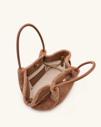 Hana Borsa Tote Media in Eco Pelliccia - Marrone Scuro