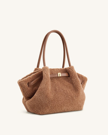 Hana Borsa Tote Media in Eco Pelliccia - Marrone Scuro