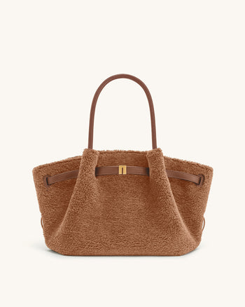 Hana Borsa Tote Media in Eco Pelliccia - Marrone Scuro