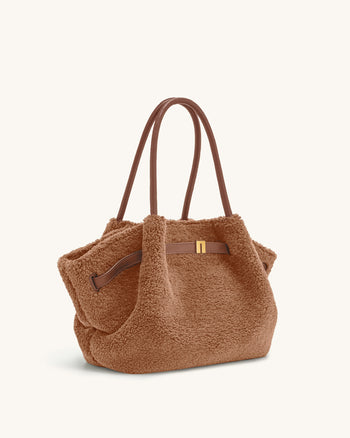 Hana Borsa Tote Media in Eco Pelliccia - Marrone Scuro
