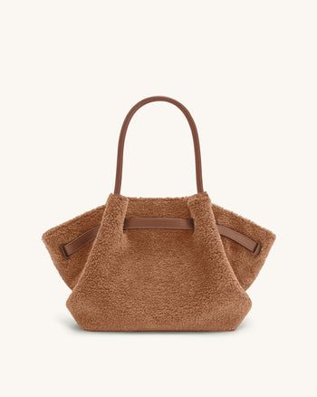 Hana Borsa Tote Media in Eco Pelliccia - Marrone Scuro
