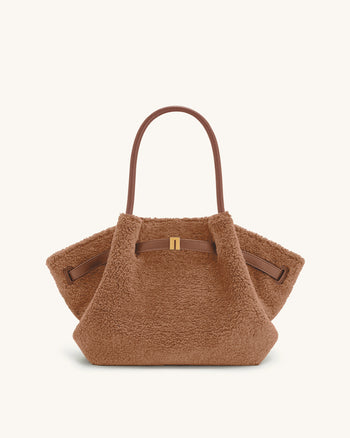 Hana Borsa Tote Media in Eco Pelliccia - Marrone Scuro