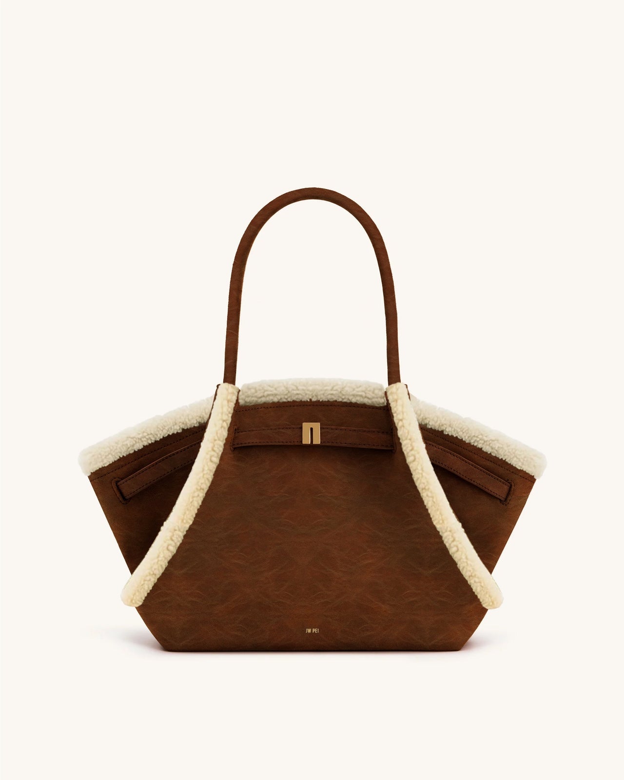Hana Borsa Tote Media con Bordo in Finta Pelliccia di Montone - Marrone