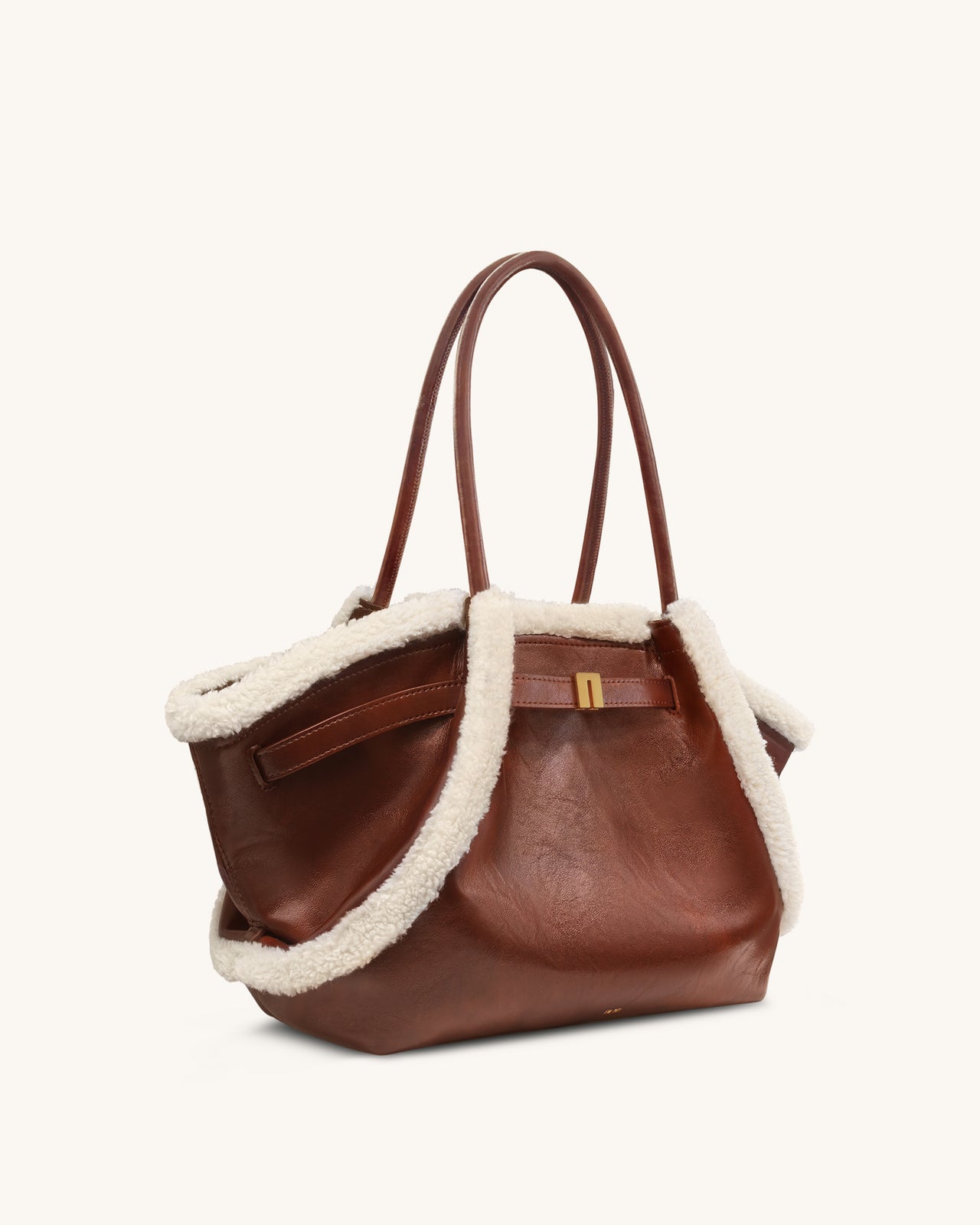 Hana Borsa Tote Media con Bordo in Finta Pelliccia di Montone - Marrone