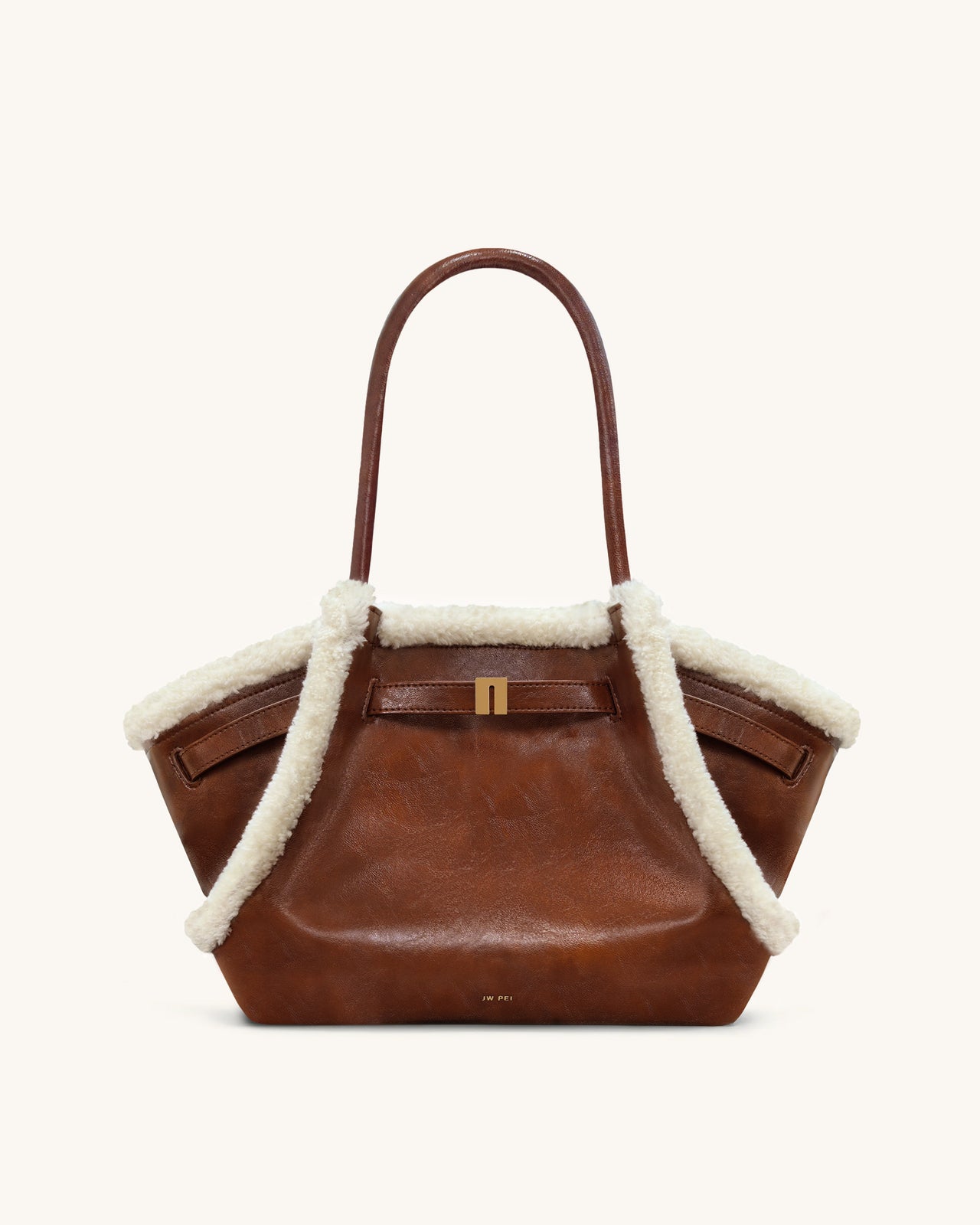 Hana Borsa Tote Media con Bordo in Finta Pelliccia di Montone - Marrone