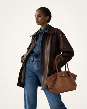 Hana Borsa Tote Media in Finta Pelle Scamosciata - Marrone