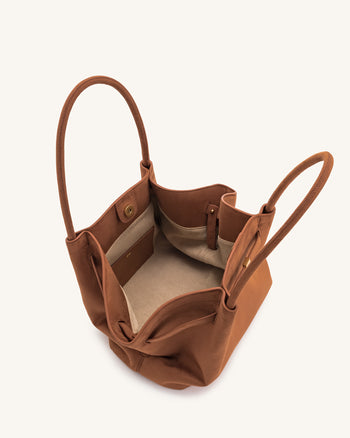 Hana Borsa Tote Media in Finta Pelle Scamosciata - Marrone