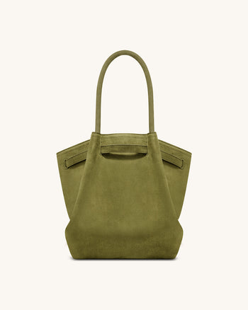 Hana Borsa Tote a Colonna in Ecocamoscio - Verde Oliva