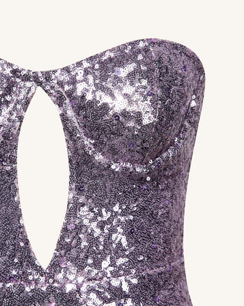 Abito Mini Senza Spalline con Paillettes Viola Brynlee - Viola
