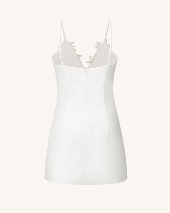 Yuliya Abito Mini Bianco con Decorazione Floreale e Scollo a V - Bianco