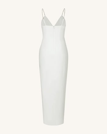 Abito lungo bianco Ayliua con scollo a cuore decorato con strass - Bianco