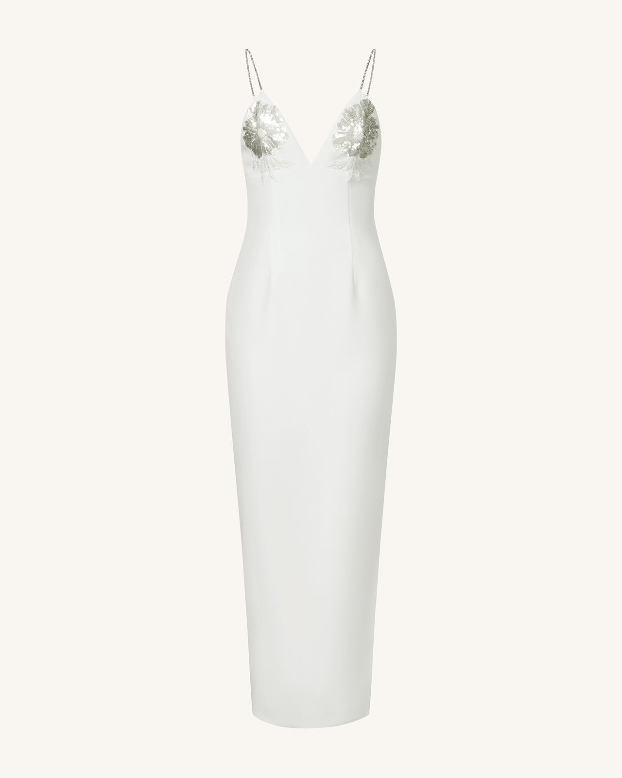 Abito lungo bianco Ayliua con scollo a cuore decorato con strass - Bianco