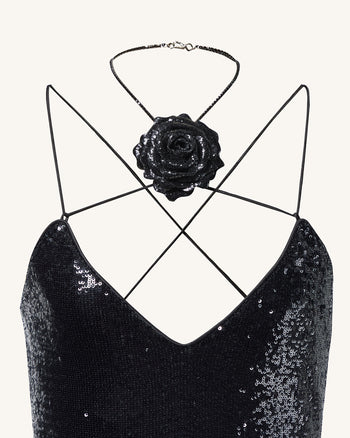 Abito lungo nero con paillettes e rosette Heisey - Nero