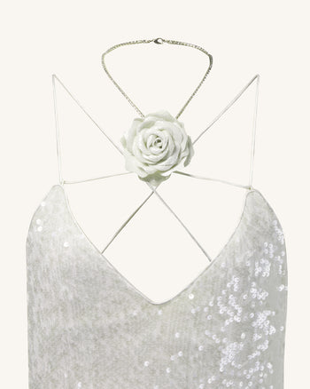 Abito lungo bianco con rose e paillettes Heisey - Bianco