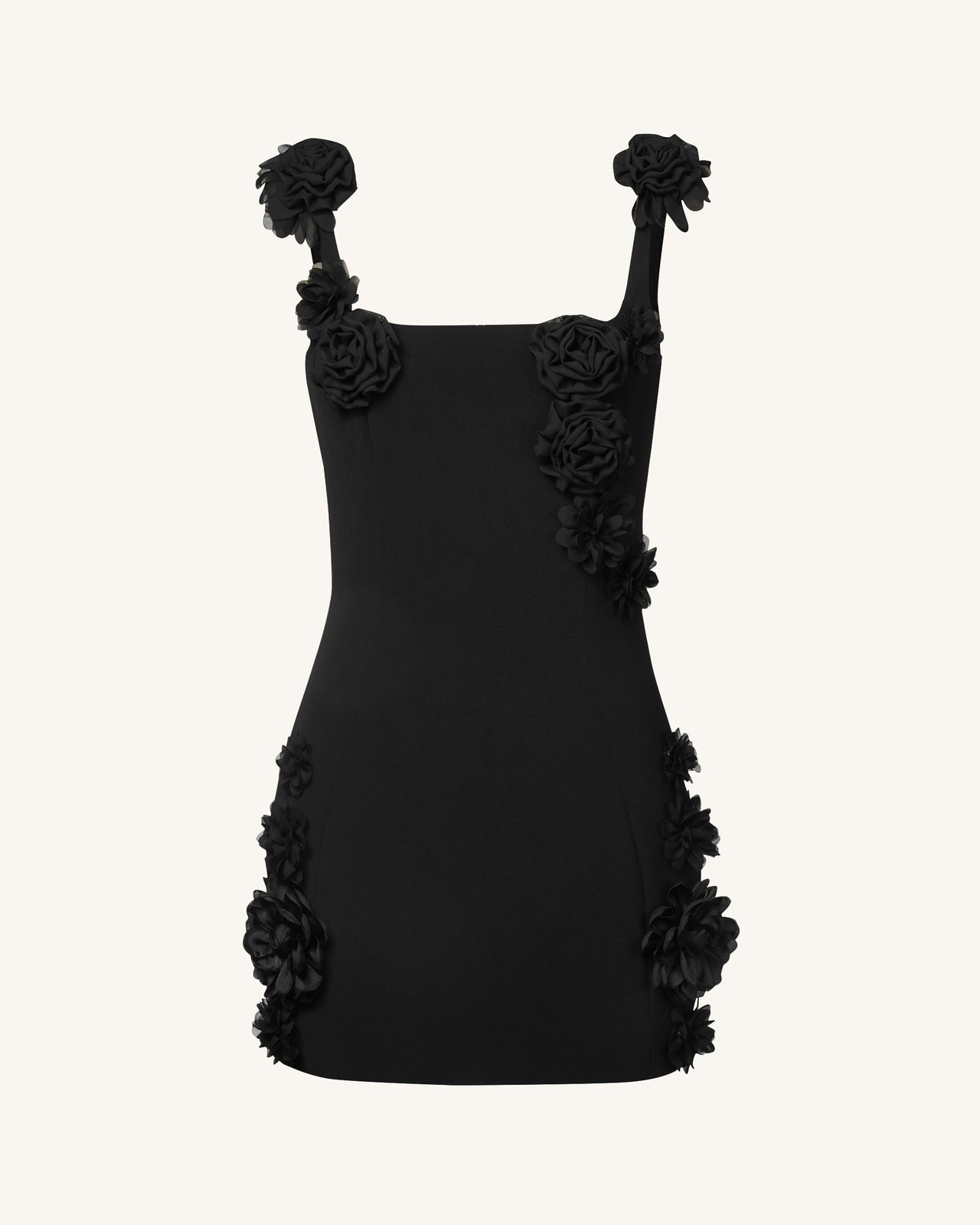Elaina Mini Abito Nero con Applicazione di Rosette - Nero