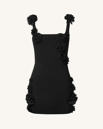 Elaina Mini Abito Nero con Applicazione di Rosette - Nero