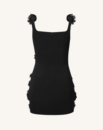 Elaina Mini Abito Nero con Applicazione di Rosette - Nero